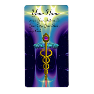 Etiqueta CADUCEUS, amatista dorado vibrante , púrpura azul