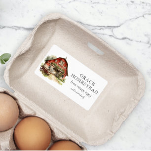 Etiqueta Caja de Huevos de Granja de Granero Rojo Rústico