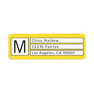 Etiqueta Caja moderna monograma amarillo, dirección de reto