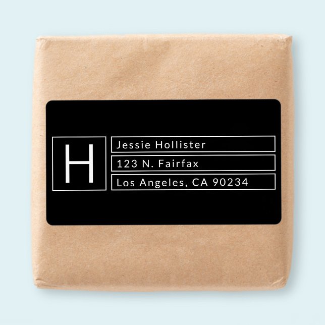Etiqueta Caja moderna monograma negro y blanco dirección de (Subido por el creador)