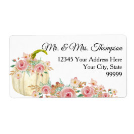 Etiqueta Calabaza blanca Purpurina de oro floral de boho ro