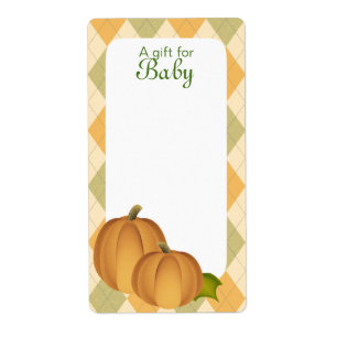 Etiqueta Calabaza cosecha Argyle Book Tags Baby Blue