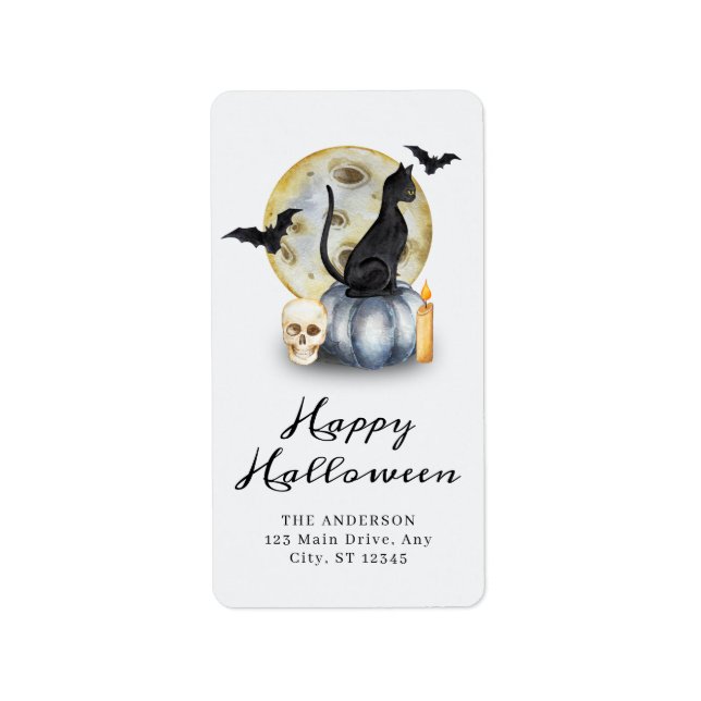 Etiqueta Calabaza de gatos de Halloween espeluznante (Frente)