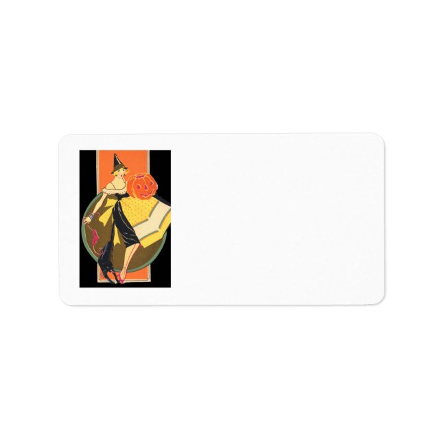 Etiqueta Calabaza de Jack O Lantern Bruja Art Deco (Frente)