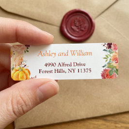 Etiqueta Calabaza Hojas Florales Naranja Borgoña Otoño