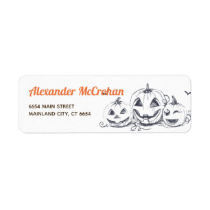 Etiqueta Calabaza negra y blanca de Halloween