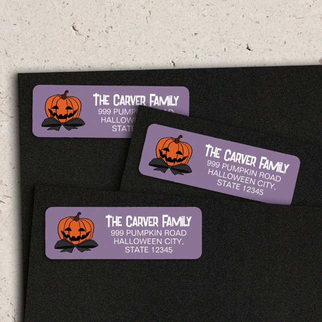 Etiqueta Calabaza tallada Black Bow-Tie Purple Halloween (Subido por el creador)