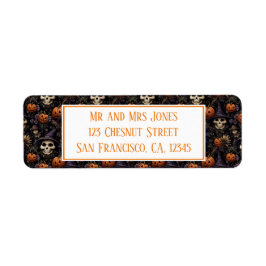 Etiqueta Calabazas Cráneos Flores Halloween