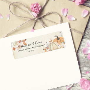 Etiqueta Calabazas y flores rusticas de Naranja otoñal