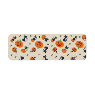 Etiqueta Calabazas y gatos negros de Halloween lindos estam