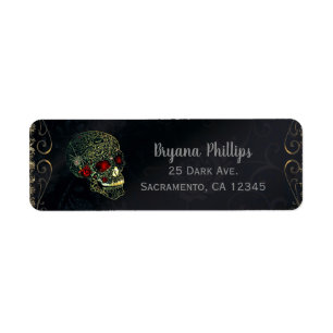 Etiqueta Calavera de Araña Joyada y Rosas Fiesta Glam Gótic