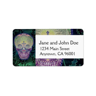 Etiqueta Calavera de azúcar con colores arcoiris, corazones