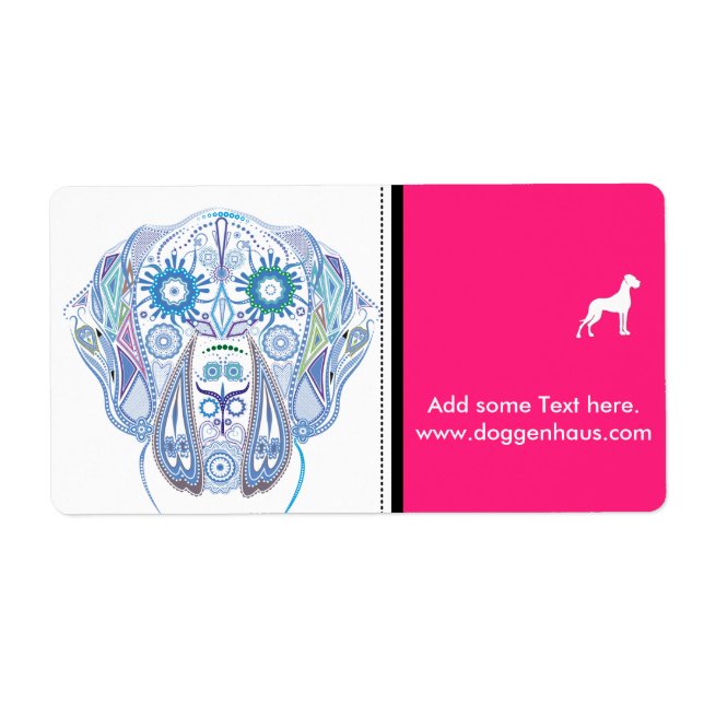 Etiqueta Calavera de Gran Danés Azucarado (Frente)