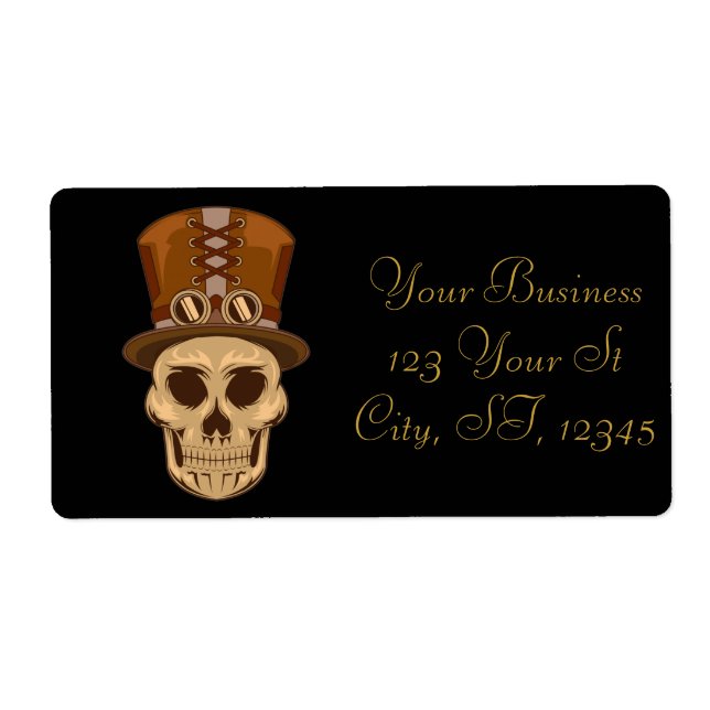 Etiqueta Calavera de Steampunk en Top Hat Thunder_Cove (Frente)