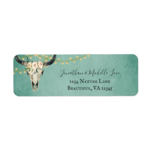 Etiqueta Calavera floral Boho, dirección turquesa con las l