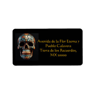 Etiqueta Calavera personalizada de oro y turquesa del Día d