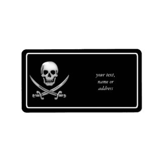 Etiqueta Calavera pirata y cruces de espadas vidriosas