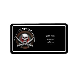 Etiqueta Calavera pirata y espadas cruzadas - TLAPD