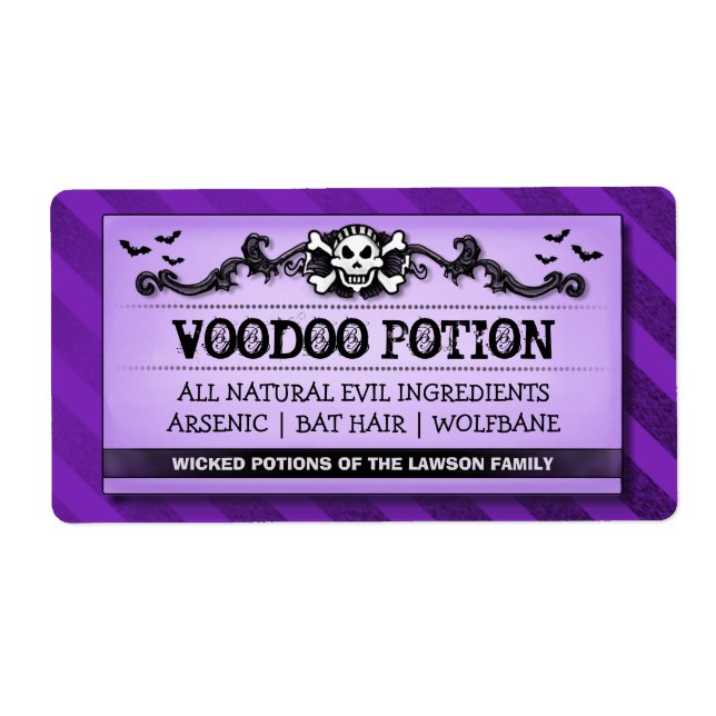 Etiqueta Calavera Rayas moradas Personalizado Bebidas o eti (Frente)