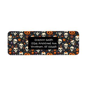 Etiqueta Calaveras de Halloween y Jack O'Lanterns 