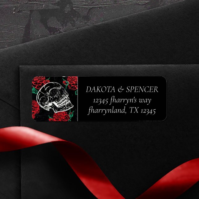 Etiqueta Calaveras y rosas rojas | Dirección gótica moderna (Subido por el creador)