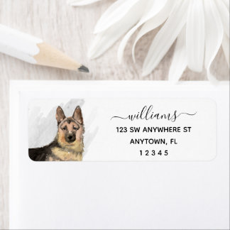 Etiqueta Caligrafía Dirección de devolución de perro pastor