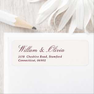 Etiqueta Caligrafía elegante crema y burgundy para boda