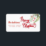 Etiqueta Caligrafía Merry Christmas botanical holly Label<br><div class="desc">Caligrafía roja vintage Diseño navideño Feliz. Composición de colores sofisticada y artística. Una moderna y única obra de arte gráfico hecha para ti. Puede personalizar de este producto añadiendo su propio nombre de apodo o monograma,  o cambiando de texto. Los regalos perfectos para los amantes de los diseños únicos.</div>