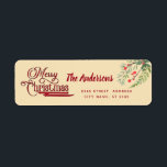 Etiqueta Caligrafía Merry Christmas botanical holly Label<br><div class="desc">Caligrafía roja vintage Diseño navideño Feliz. Composición de colores sofisticada y artística. Una moderna y única obra de arte gráfico hecha para ti. Puede personalizar de este producto añadiendo su propio nombre de apodo o monograma,  o cambiando de texto. Los regalos perfectos para los amantes de los diseños únicos.</div>