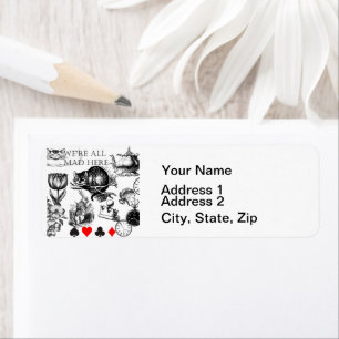 Etiqueta Cáliz clásico del gato de Cheshire en wonderland m