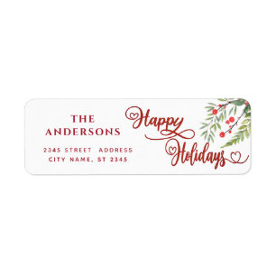 Etiqueta Calligrafía Felices vacaciones botánicas holly