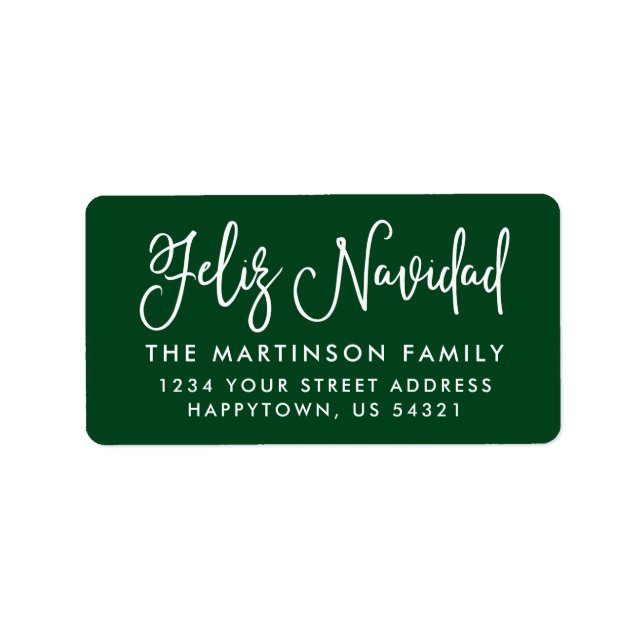 Etiqueta Calligrafía Feliz Navidad Dirección Verde (Frente)