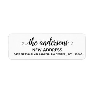 Etiqueta Calligrafía Nueva dirección movida manuscrita