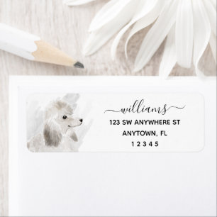 Etiqueta Calligraphy White Poodle Dog Return Address
