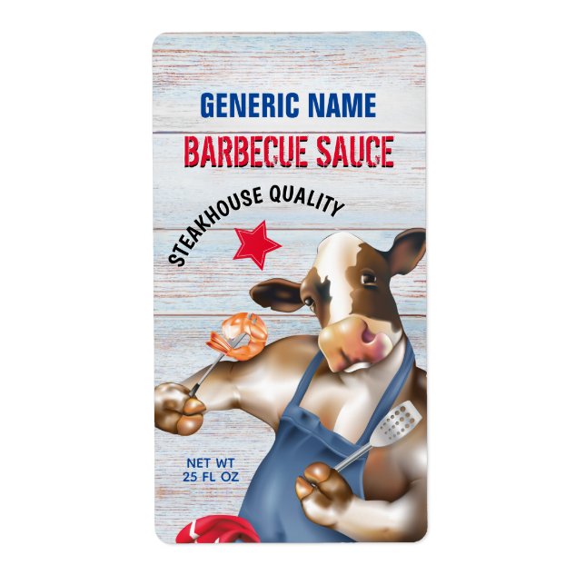 Etiqueta Camarón de asado de vaca de cocina barbacoa (Frente)