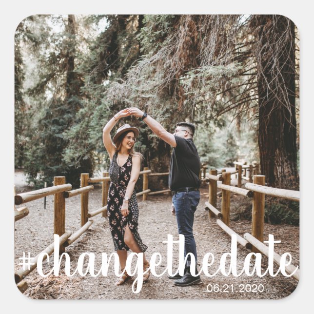 etiqueta cambia la fecha foto boda moderno (Anverso)