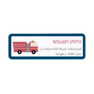 Etiqueta Camión de bomberos rojo de alarma para incendios s