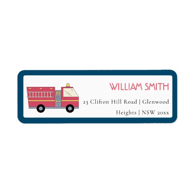 Etiqueta Camión de bomberos rojo de alarma para incendios s (Frente)