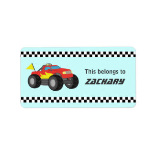 Etiqueta Camión de Monstruo Rojo Feroy de Carreras para niñ