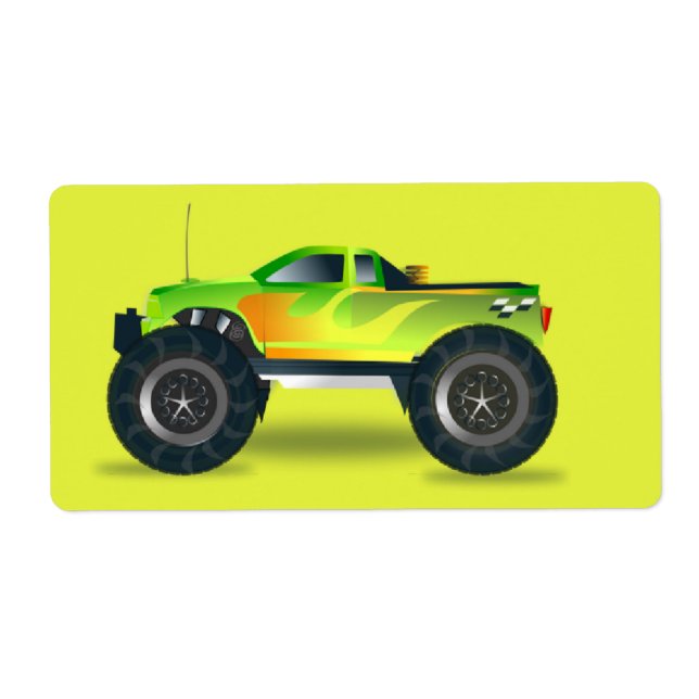 Etiqueta Camión de monstruos en verde limón (Frente)