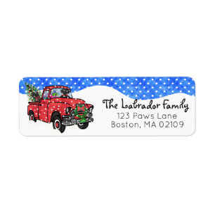 Etiqueta Camión de Navidad Vintage rojo con Black Labs de r