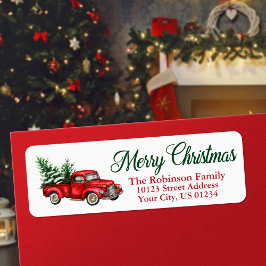 Etiqueta Camión rojo vintage de color de agua de vacaciones