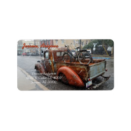 Etiqueta Camión vintage con bicicleta / Jerome, Arizona