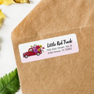 Etiqueta Camión y Flores Vintage Rojo Dirección de Retorno
