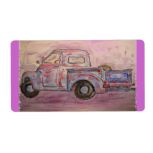 Etiqueta camioneta anticuada azul patina