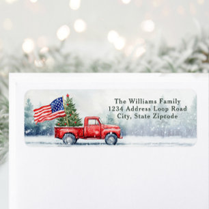 Etiqueta Camioneta Roja Vintage de Navidad Bandera de árbol
