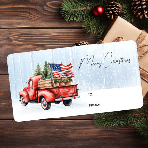 Etiqueta Camioneta Roja Vintage Regalo Patriótico de Navida