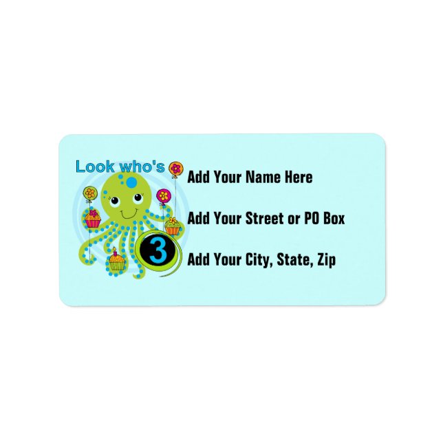 Etiqueta Camisetas y regalos Octopus 3º cumpleaños (Frente)