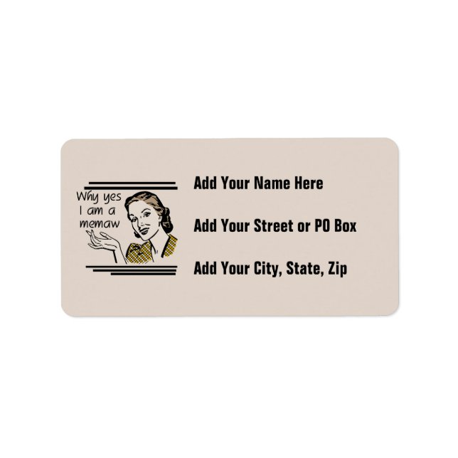 Etiqueta Camisetas y regalos retros de Memaw (Frente)