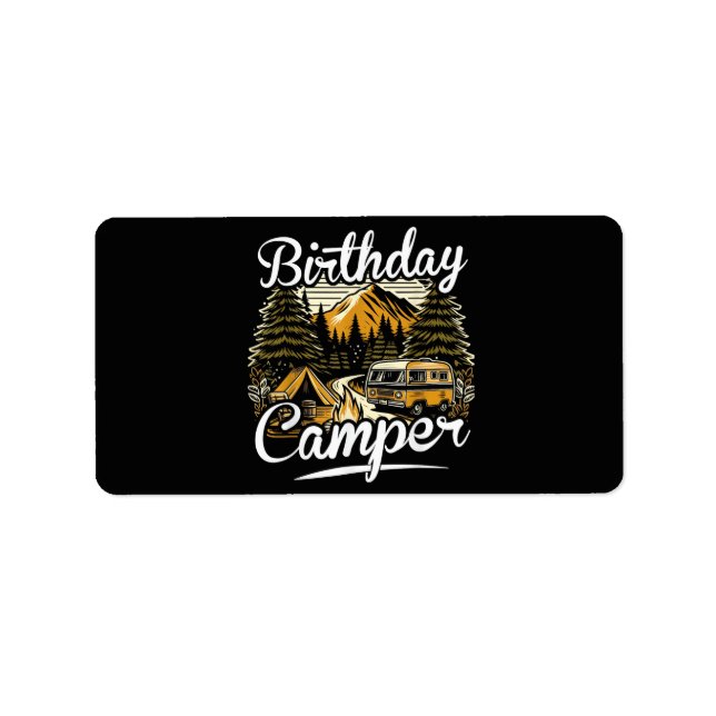 Etiqueta Campamento de cumpleaños (Frente)